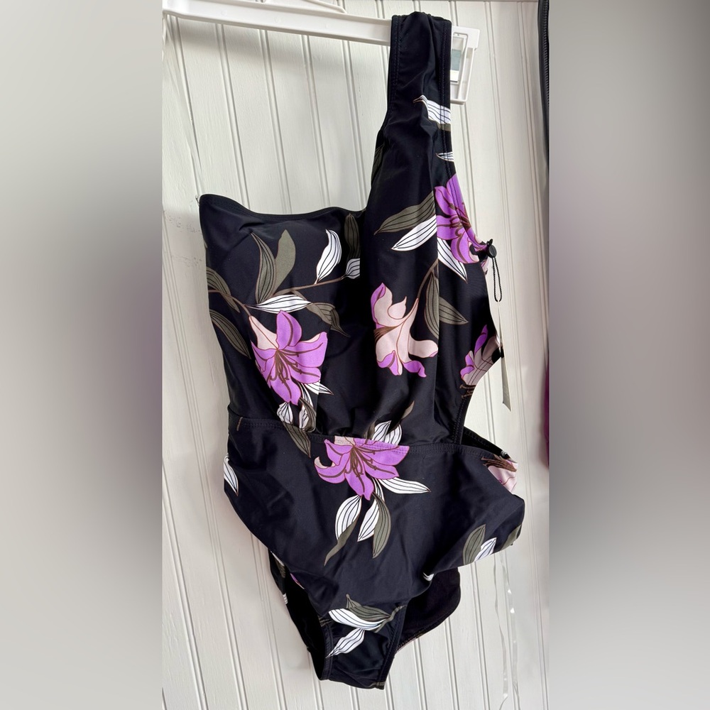 Jones New York Purple Floral One Shoulder Swimsuit Size S